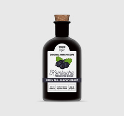 Blackcurrant Kombucha label template Tea Bottle Packaging Isolated