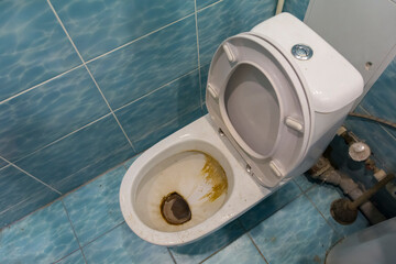 very dirty toilet in the hotel toilet - obrazy, fototapety, plakaty