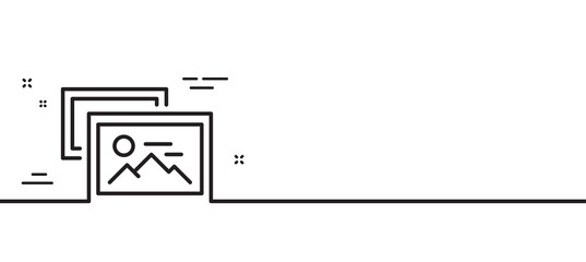 Photo images line icon. Image album thumbnail sign. Picture gallery placeholder symbol. Minimal line illustration background. Photo album line icon pattern banner. White web template concept. Vector