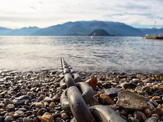 Mooring chain on a beach of Lake Como