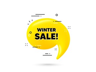 Winter Sale text. Yellow 3d chat bubble. Special offer price sign. Advertising Discounts symbol. Winter sale minimal talk balloon. 3d dialogue bubble with message. Vector