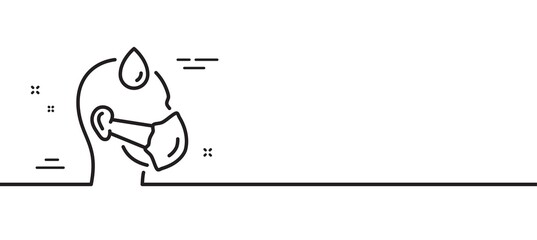 Sick man with medical mask line icon. Safety respiratory mask sign. Coronavirus face protection symbol. Minimal line illustration background. Sick man line icon pattern banner. Vector