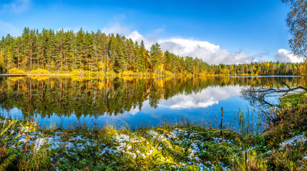 Landscape with a forest lake in Karelia.