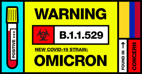 Columbia. Covid-19 New Strain Called Omicron. Found in Botswana and South Africa. Warning Sign with Positive Blood Test. Concern. B.1.1.529.