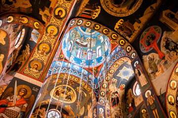 Fototapeta na wymiar Interior of the Izbuc monastery. The new wall monastery from Izbuc. Bihor, Romania.
