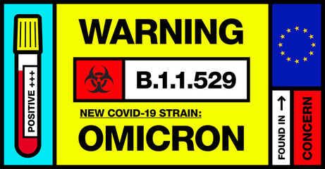 European Union. EU. Covid-19 New Strain Called Omicron. Found in Botswana and South Africa. Warning Sign with Positive Blood Test. Concern. B.1.1.529.