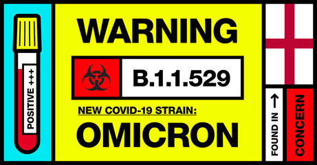 England. Covid-19 New Strain Called Omicron. Found in Botswana and South Africa. Warning Sign with Positive Blood Test. Concern. B.1.1.529.