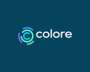 Abstract letter C logo design template. Colorful creative sign. Universal vortex, swirl vector icon logotype.