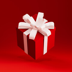 3d gift boxes rendering with space for text. Monochrome red color. Square format for social media post, banner or advertising. New year 2022, birthday present