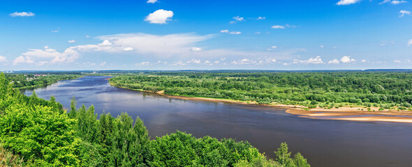 panorama of the river on a sunny summer day