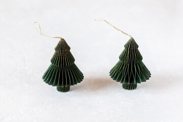 New Year and Christmas paper green and golden decorative trees