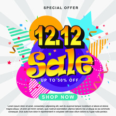 Special day 12.12 Shopping day sale poster or flyer design. 12.12 last month of the year online sale. EPS 10 Vector