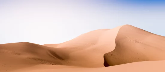 Foto op Plexiglas Pale yellow dunes and dark blue sky. Desert dunes landscape with contrast skies. Minimal abstract background. 3d rendering © ekostsov