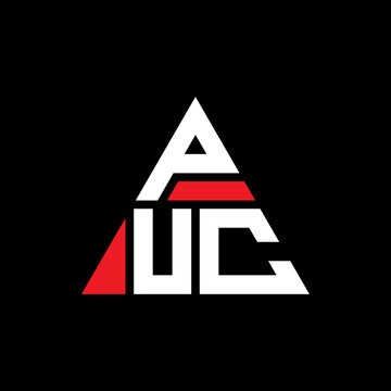 PUC triangle letter logo design with triangle shape. PUC triangle logo design monogram. PUC triangle vector logo template with red color. PUC triangular logo Simple, Elegant, and Luxurious Logo...