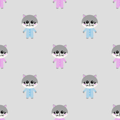 Seamless pattern with cute girls and boys baby cats