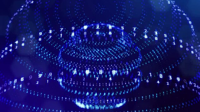 3d loop background, concept of digital data processing, calculation and visualization of computation. Counters of numbers in rows of lines on spheres. Blue digital information bg with numbers. Sci-fi