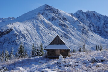 Zimowy pejzaż z Doliny Gąsienicowej w Tatrach 