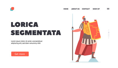 Spartan Legionary Wear Lorica Segmentata Armor Landing Page Template. Male Character Roman Soldier, Warrior Gladiator