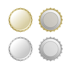 A set of realistic bottle caps. Metal blank bottle lids view from outside and inside