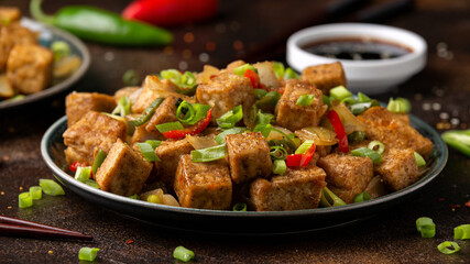 Crispy salt and pepper Tofu. Vegan, vegetarian healthy food