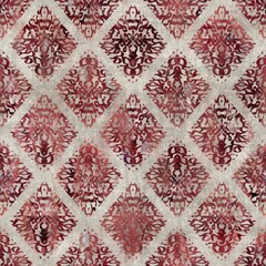 Seamless tribal ethnic damask rug motif for surface pattern design and print. High quality illustration. Grungy trendy boho design in red and textured cream. Resembles indian mehndi henna. Diamond geo