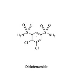 Fototapeta na wymiar Diclofenamide molecular structure, flat skeletal chemical formula. Carbonic anhydrase inhibitor drug used to treat Glaucoma. Vector illustration.