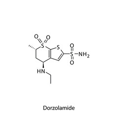 Dorzolamide molecular structure, flat skeletal chemical formula. Carbonic anhydrase inhibitor drug used to treat Glaucoma. Vector illustration.