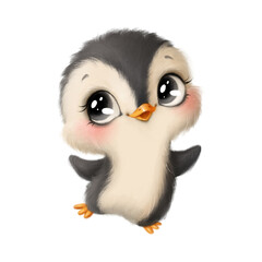 Illustration of a cute cartoon penguin isolated on a white background. Cute cartoon animals. © Bonbonny