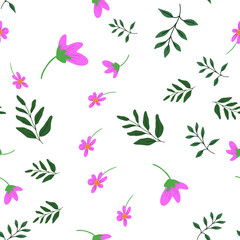 Simple floral seamless pattern. Pink flowers background