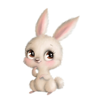 Illustration of a cute cartoon bunny isolated on a white background. Cute cartoon animals.