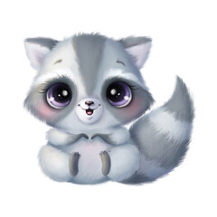 Fototapeta na wymiar Illustration of a cute cartoon raccoon isolated on a white background. Cute cartoon animals.