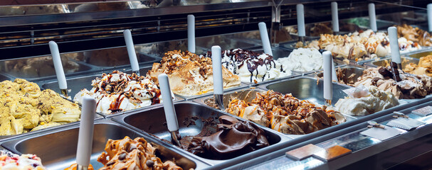 Traditional ice cream shop, where they sell handmade ice cream of multiple flavors and colors,...