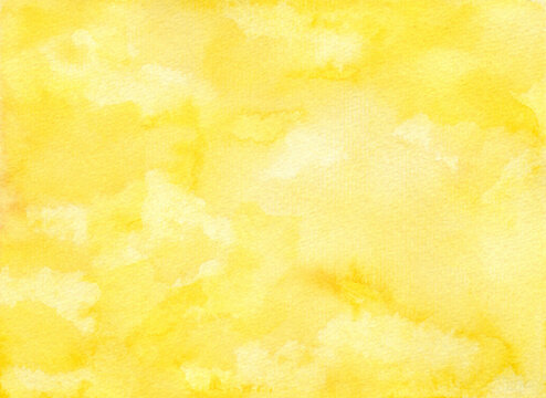 Bright textured fresh yellow watercolor horizontal background, wash technique. Light colors summer fruits juice concept illustration, abstract watercolour stain for decoration, background