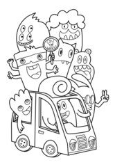 illustration of doodle cute travel coloring book background ,hand draw © ohhh_photo