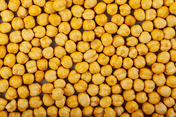 Roasted Chickpea, close-up. Fried Turkish peas yellow color. Turkish healthy snack