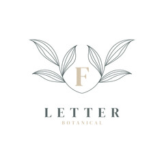 Initial Letter F Floral and Botanical Logo. Nature Leaf Feminine for Beauty Salon, Massage, Cosmetics or Spa Icon Symbol