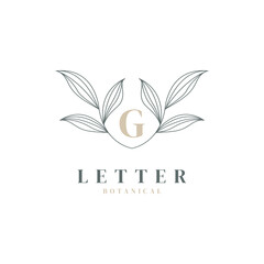 Initial Letter G Floral and Botanical Logo. Nature Leaf Feminine for Beauty Salon, Massage, Cosmetics or Spa Icon Symbol