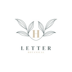 Initial Letter H Floral and Botanical Logo. Nature Leaf Feminine for Beauty Salon, Massage, Cosmetics or Spa Icon Symbol