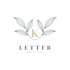 Initial Letter K Floral and Botanical Logo. Nature Leaf Feminine for Beauty Salon, Massage, Cosmetics or Spa Icon Symbol