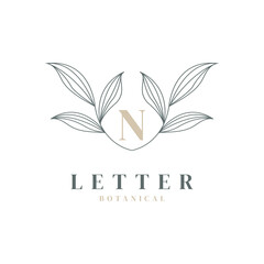 Initial Letter N Floral and Botanical Logo. Nature Leaf Feminine for Beauty Salon, Massage, Cosmetics or Spa Icon Symbol