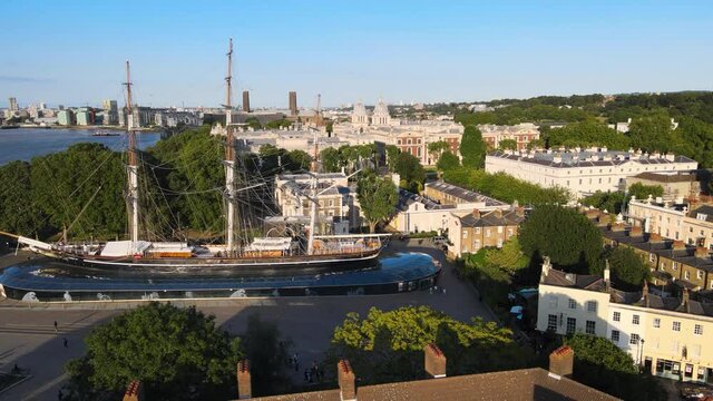 Cutty Sark museum boat. Tourist attraction located on waterfront near Greenwich pier. London, UK