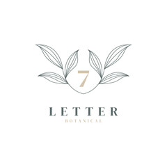 Number 7 Floral and Botanical Logo. Nature Leaf Feminine for Beauty Salon, Massage, Cosmetics or Spa Icon Symbol