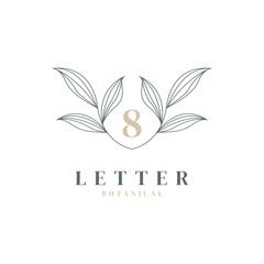 Number 8 Floral and Botanical Logo. Nature Leaf Feminine for Beauty Salon, Massage, Cosmetics or Spa Icon Symbol