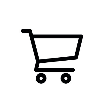Shopping cart icon. Supermarket shopping basket design. Food cart. Purchase symbol. Isolated vector image on white background.