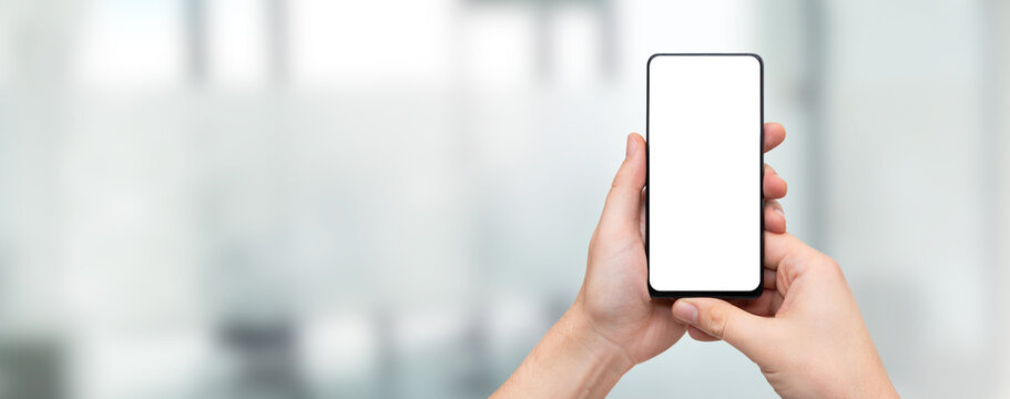 Smartphone with blank screen, copy space banner