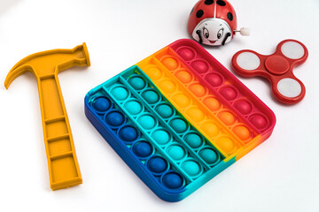 Fidget pop it toy rainbow color, antistress, fun and educational