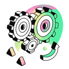 Doodle graphic illustration isometric gears Concept idea settings