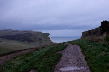 Seven Sisters, Eastbourne, England, moody and atmospheric weather, white cliffs, December 2021
