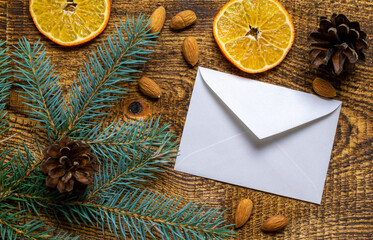 envelope for the holidays. Christmas greetings place for a note