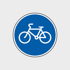 Bicycle sign. Bike outline icon. Cycle path designation. Abstract raster illustration. Isolated pictogram in blue circle.